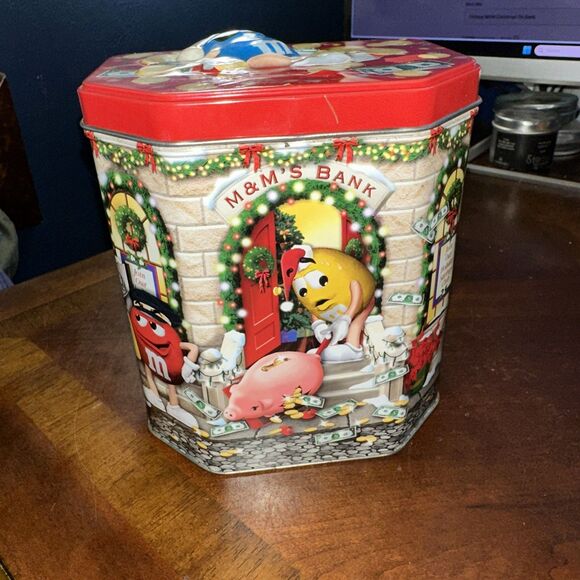 Vintage M&M Christmas Tin Bank 2003 - Picture 1 of 6